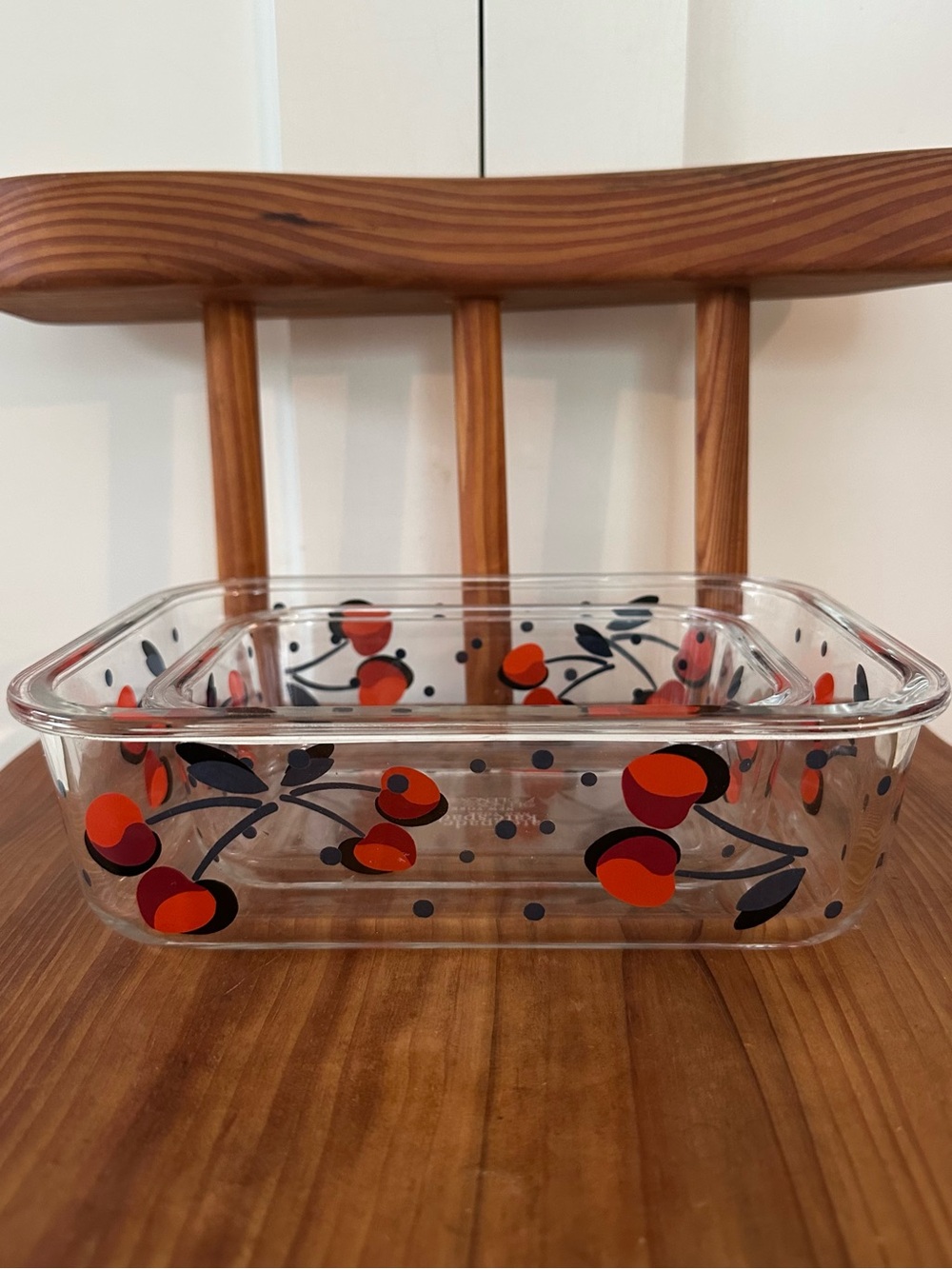 kate spade Glass Baking Dish with Red and Navy Cherry Motif